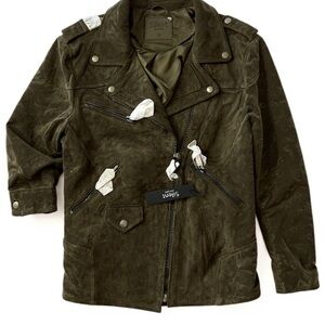 Silent New York Olive Brown Suede Moto Jacket – Women’s Medium New